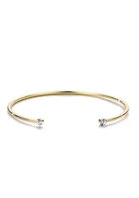 14k Gold Plated Crystal Ends Open Cuff