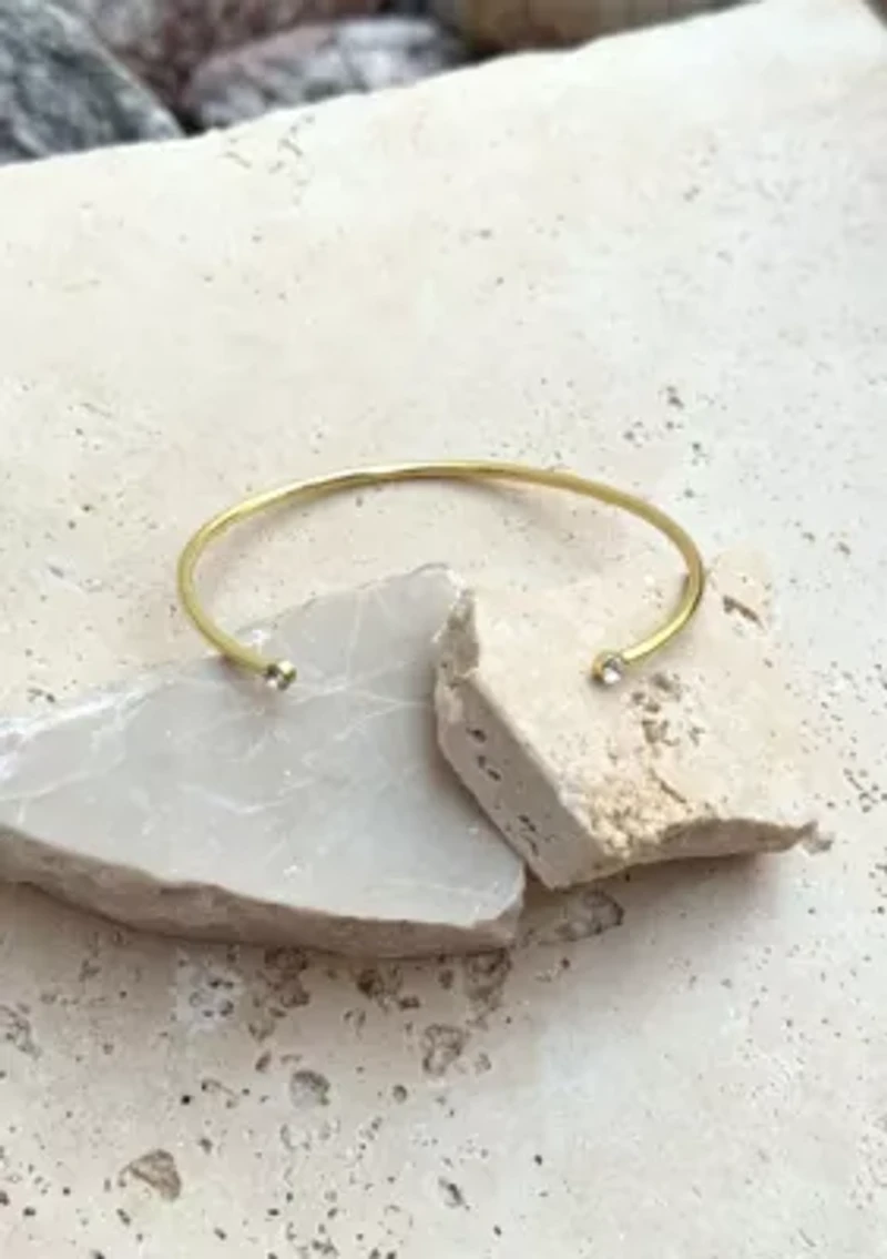 14k Gold Plated Crystal Ends Open Cuff
