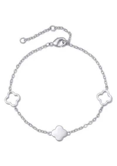 Silver Plated Clover Station Bracelet