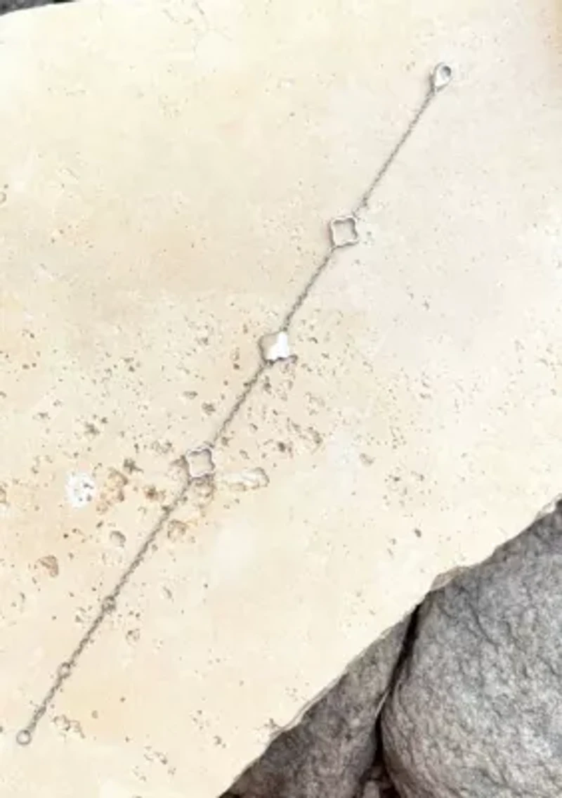 Silver Plated Clover Station Bracelet