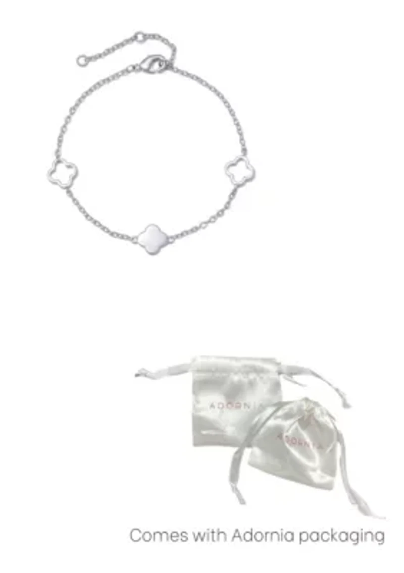 Silver Plated Clover Station Bracelet