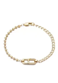 14k Gold Plated Mixed Chain CZ Sideways Pendant Bracelet