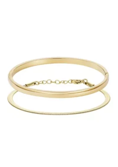 Tarnish Resistant 18k Gold Plated Herringbone and Cuff Bracelet Set