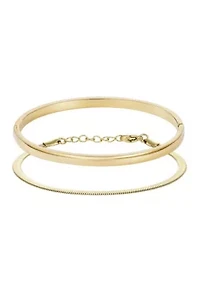 Tarnish Resistant 18k Gold Plated Herringbone and Cuff Bracelet Set