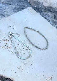 Tarnish Resistant Silver Herringbone and Beaded Bracelet Set