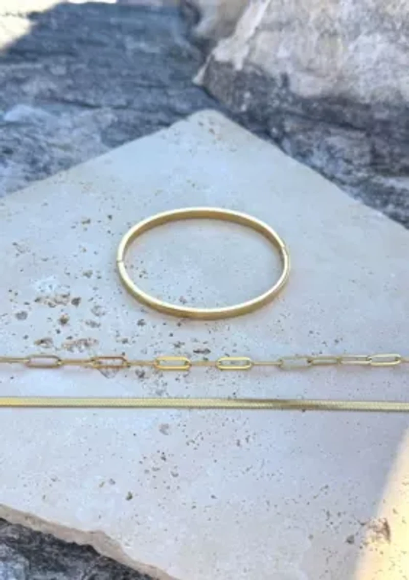 Tarnish Resistant 18k Gold Plated Cuff, Paperclip, and Herringbone Chain Bracelet Set