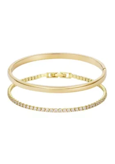 18k Gold Plated Cuff and Tennis Bracelet Set