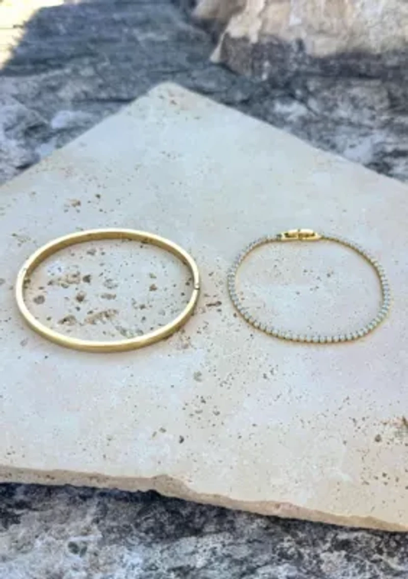 18k Gold Plated Cuff and Tennis Bracelet Set