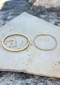 18k Gold Plated Cuff and Tennis Bracelet Set