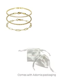 18k Gold Plated Paperclip, Rope, and Tennis Bracelet Set
