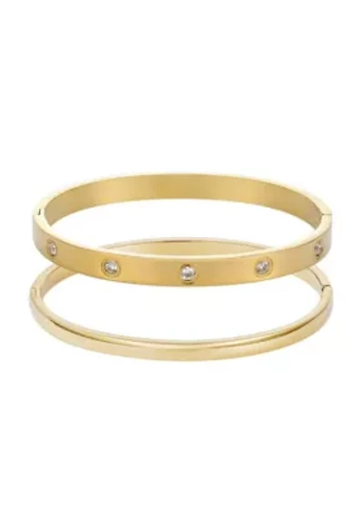 Tarnish Resistant 18k Gold Plated Eternity and Plain Cuff Set