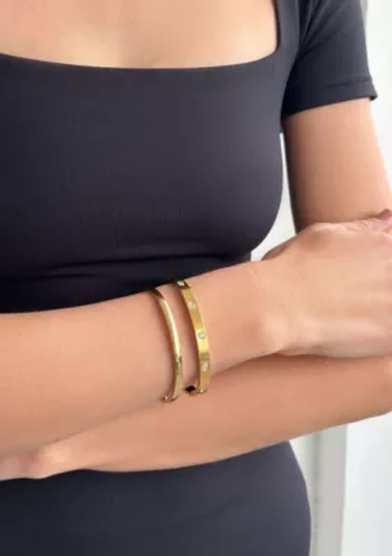 Tarnish Resistant 18k Gold Plated Eternity and Plain Cuff Set