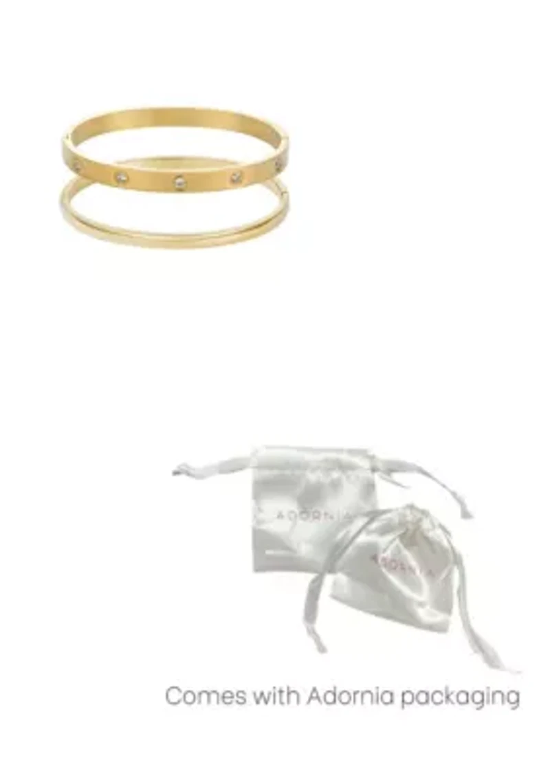 Tarnish Resistant 18k Gold Plated Eternity and Plain Cuff Set