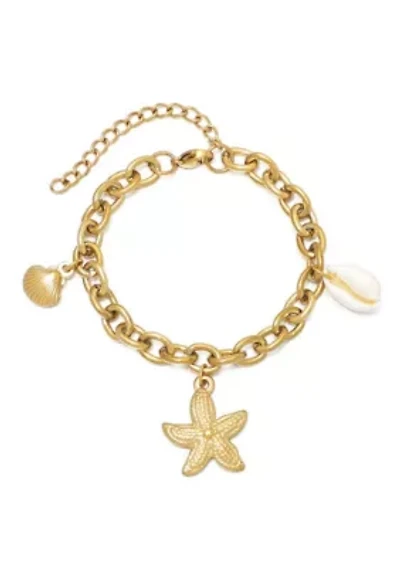 Tarnish Resistant 18k Gold Plated Beach Charm Bracelet