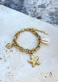 Tarnish Resistant 18k Gold Plated Beach Charm Bracelet