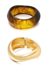 Gold Chunky Brown and Gold Bangle Set