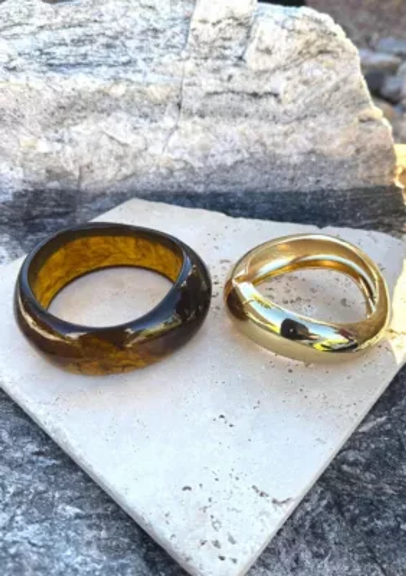 Gold Chunky Brown and Gold Bangle Set