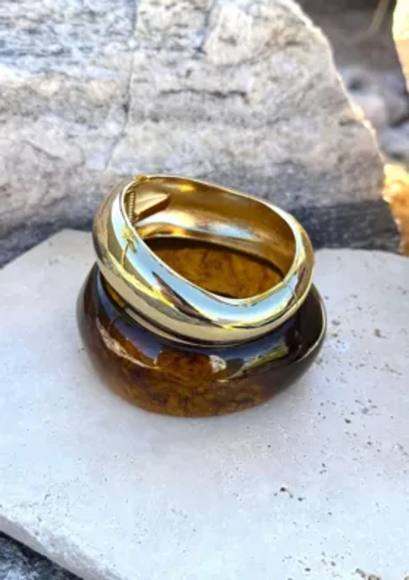 Gold Chunky Brown and Gold Bangle Set