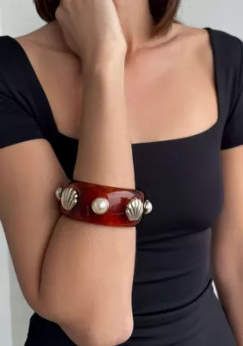 Shell and Pearl-Studded Tortoise Cuff