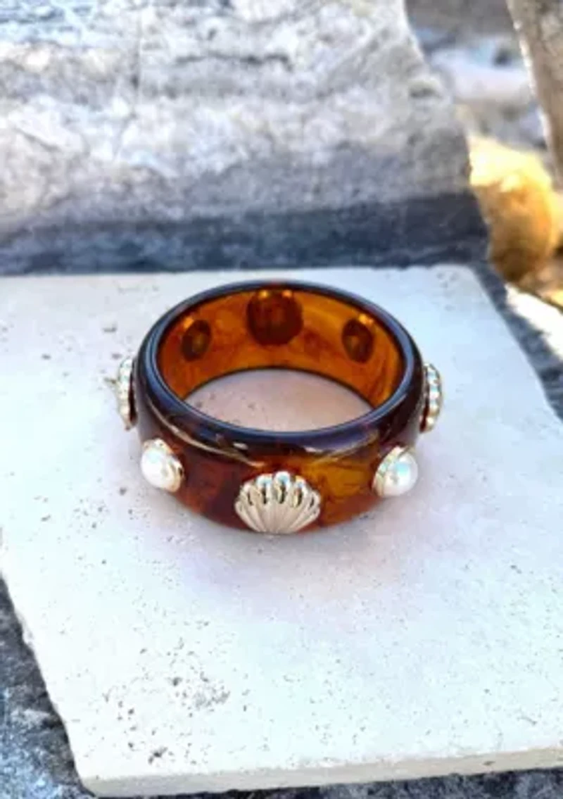 Shell and Pearl-Studded Tortoise Cuff