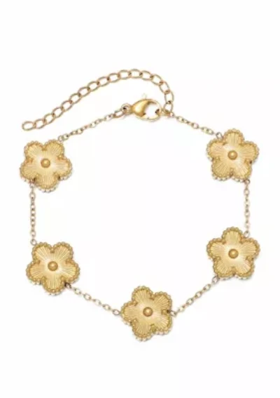 Tarnish Resistant 14k Yellow Gold Plated 5-Leaf Clover Station Bracelet