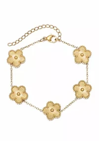 Tarnish Resistant 14k Yellow Gold Plated 5-Leaf Clover Station Bracelet