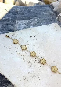 Tarnish Resistant 14k Yellow Gold Plated 5-Leaf Clover Station Bracelet