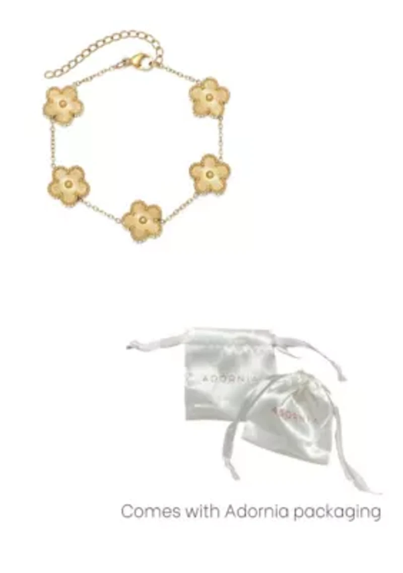 Tarnish Resistant 14k Yellow Gold Plated 5-Leaf Clover Station Bracelet