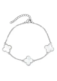 Silver Plated White Mother of Pearl Clover Station Bracelet