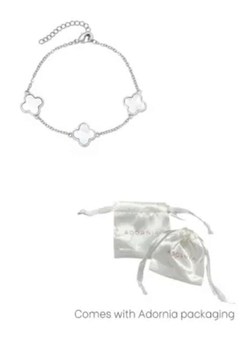 Silver Plated White Mother of Pearl Clover Station Bracelet