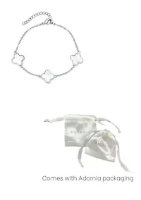 Silver Plated White Mother of Pearl Clover Station Bracelet