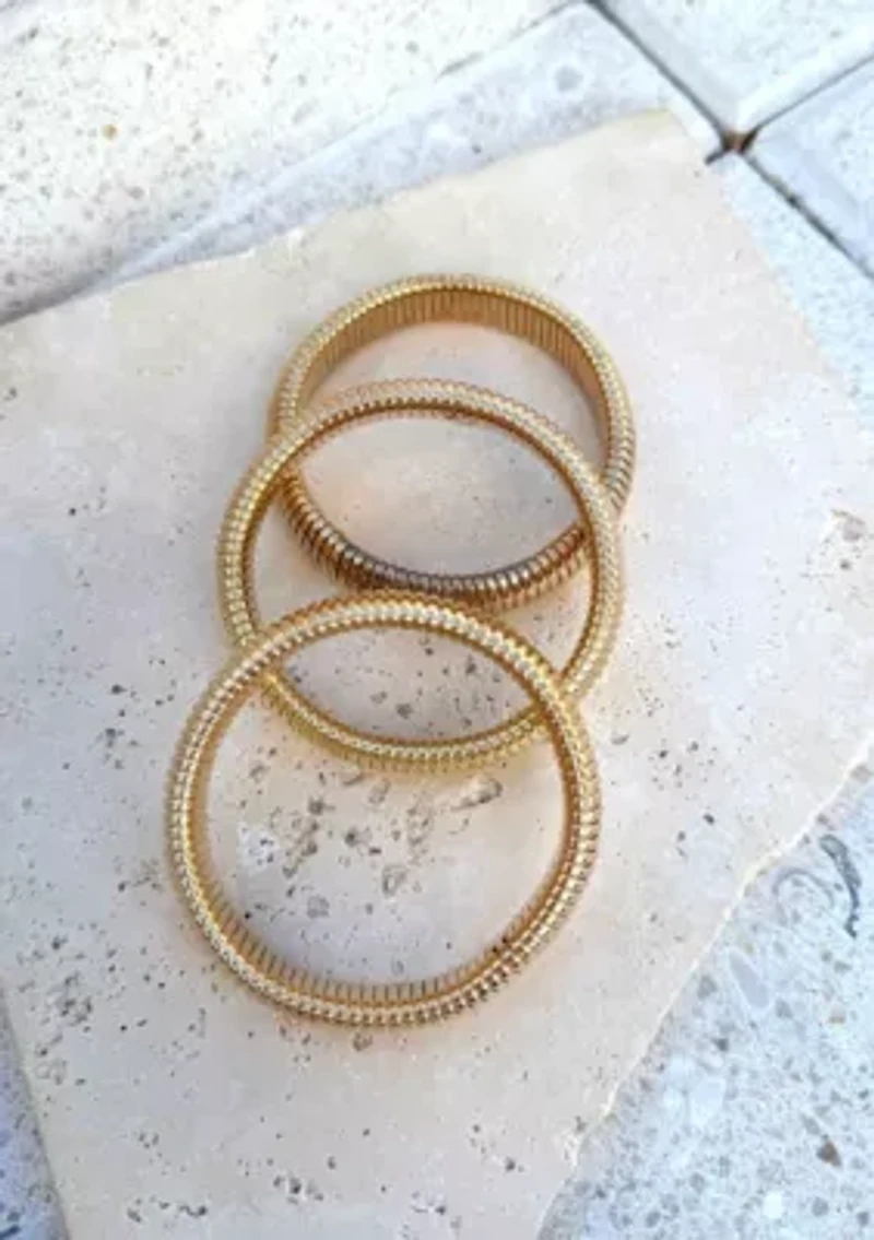 Gold Plated Set of 3 Coil Stretch Bracelets