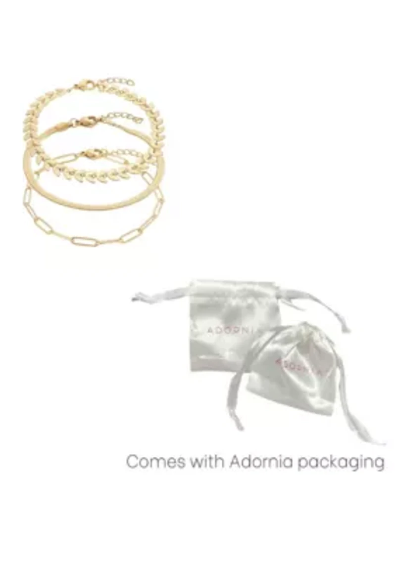 Tarnish Resistant 18k Gold Plated Set of Three Adjustable Chain Bracelets