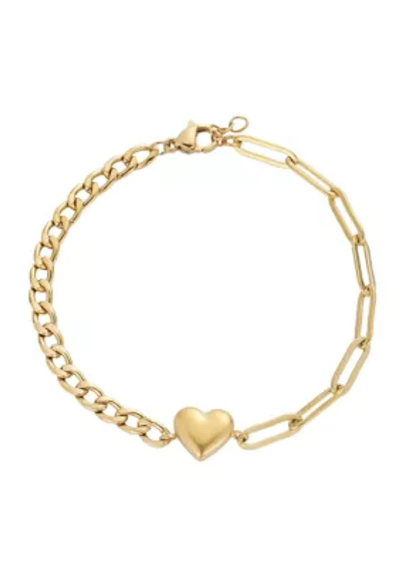 Tarnish Resistant 18k Gold Plated Heart Mixed Chain Bracelet
