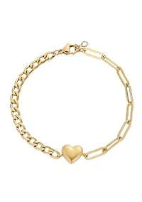 Tarnish Resistant 18k Gold Plated Heart Mixed Chain Bracelet