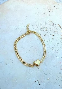 Tarnish Resistant 18k Gold Plated Heart Mixed Chain Bracelet