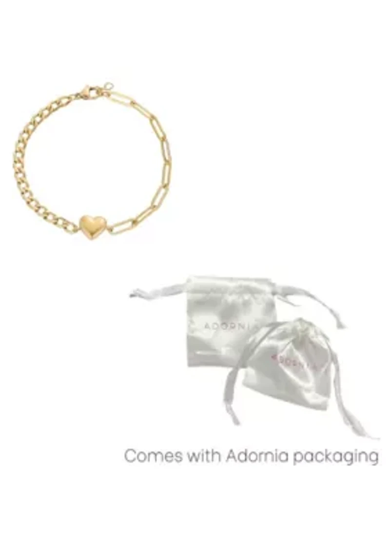 Tarnish Resistant 18k Gold Plated Heart Mixed Chain Bracelet
