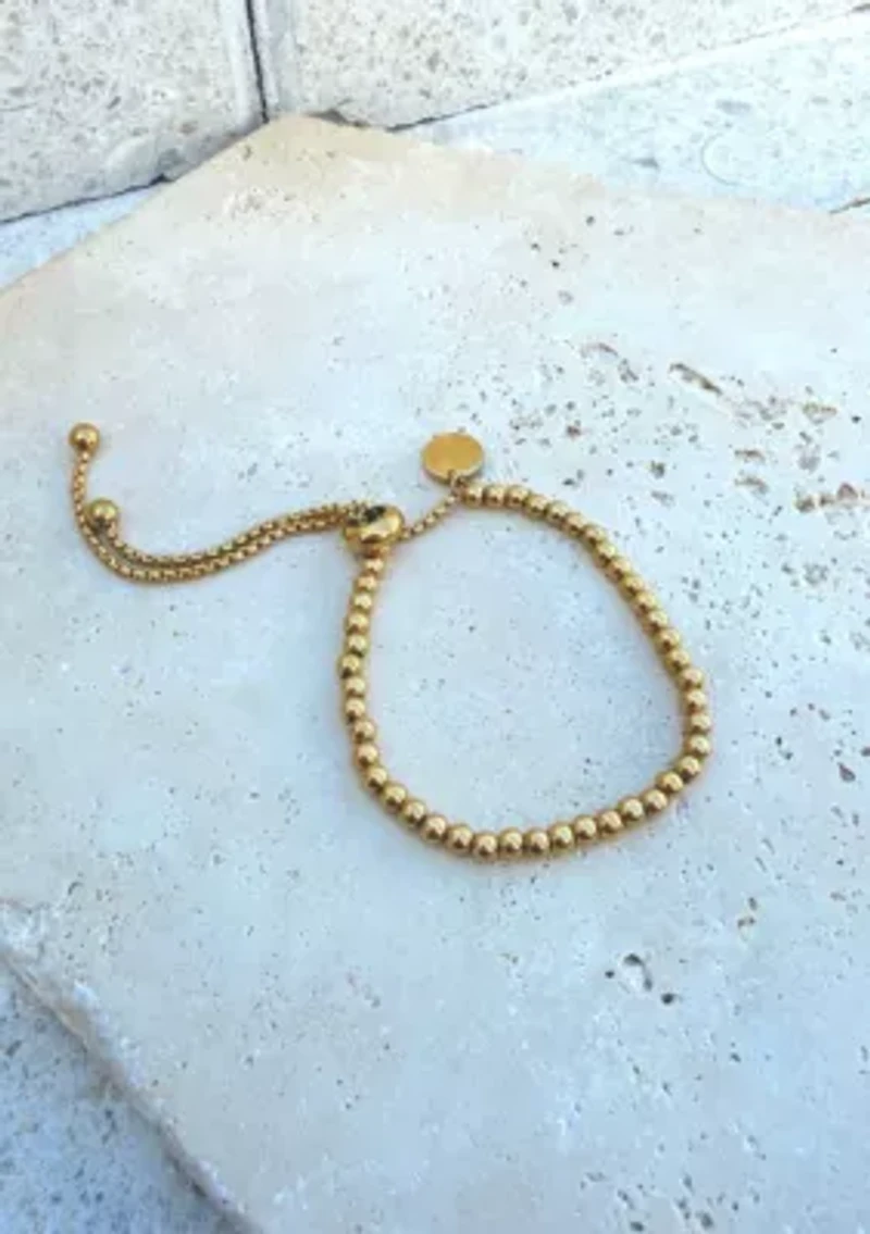 Tarnish Resistant 18k Gold Plated Beaded Bolo Bracelet