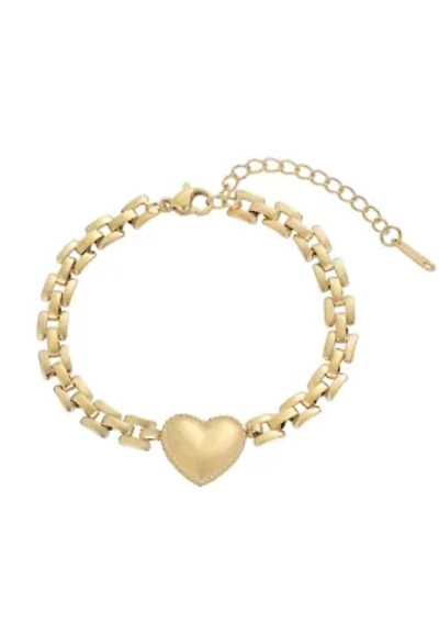Tarnish Resistant 18k Gold Plated Heart Grid Chain Bracelet