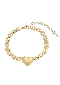 Tarnish Resistant 18k Gold Plated Heart Grid Chain Bracelet