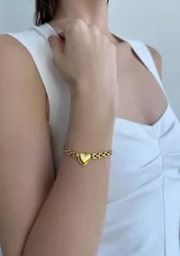 Tarnish Resistant 18k Gold Plated Heart Grid Chain Bracelet