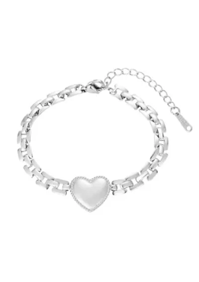 Tarnish Resistant Silver Heart Grid Chain Bracelet