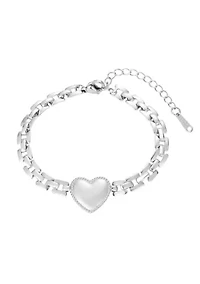 Tarnish Resistant Silver Heart Grid Chain Bracelet