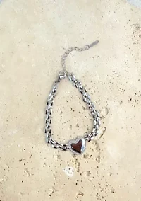 Tarnish Resistant Silver Heart Grid Chain Bracelet