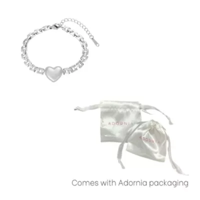 Tarnish Resistant Silver Heart Grid Chain Bracelet