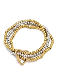 Tarnish Resistant 18k Gold Plated and Silver Bead Bracelet with Heart Lock Set