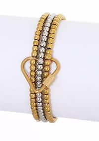 Tarnish Resistant 18k Gold Plated and Silver Bead Bracelet with Heart Lock Set