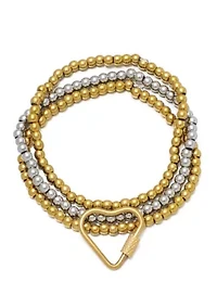 Tarnish Resistant 18k Gold Plated and Silver Bead Bracelet with Heart Lock Set