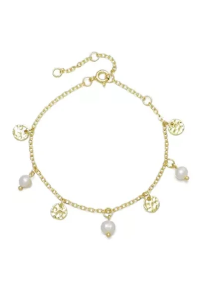 14k Gold Plated Freshwater Pearl and Coin Charm Bracelet
