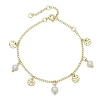 14k Gold Plated Freshwater Pearl and Coin Charm Bracelet